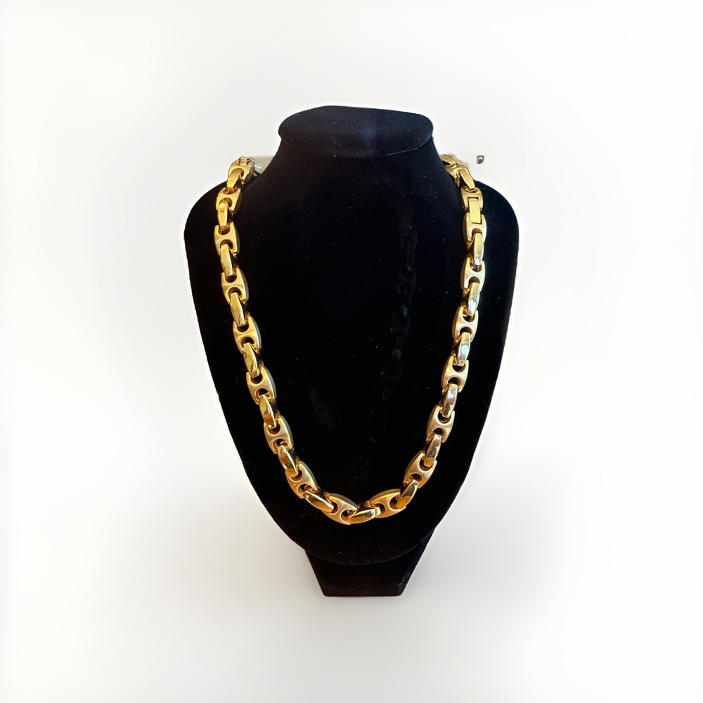 VTG Heavy Gold Plated Stainless Steel Puffed Mariner Anchor Link Chain Necklace